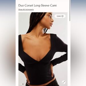 Free People Intimately Duo Corset Long-Sleeve Cami - Black Size Small